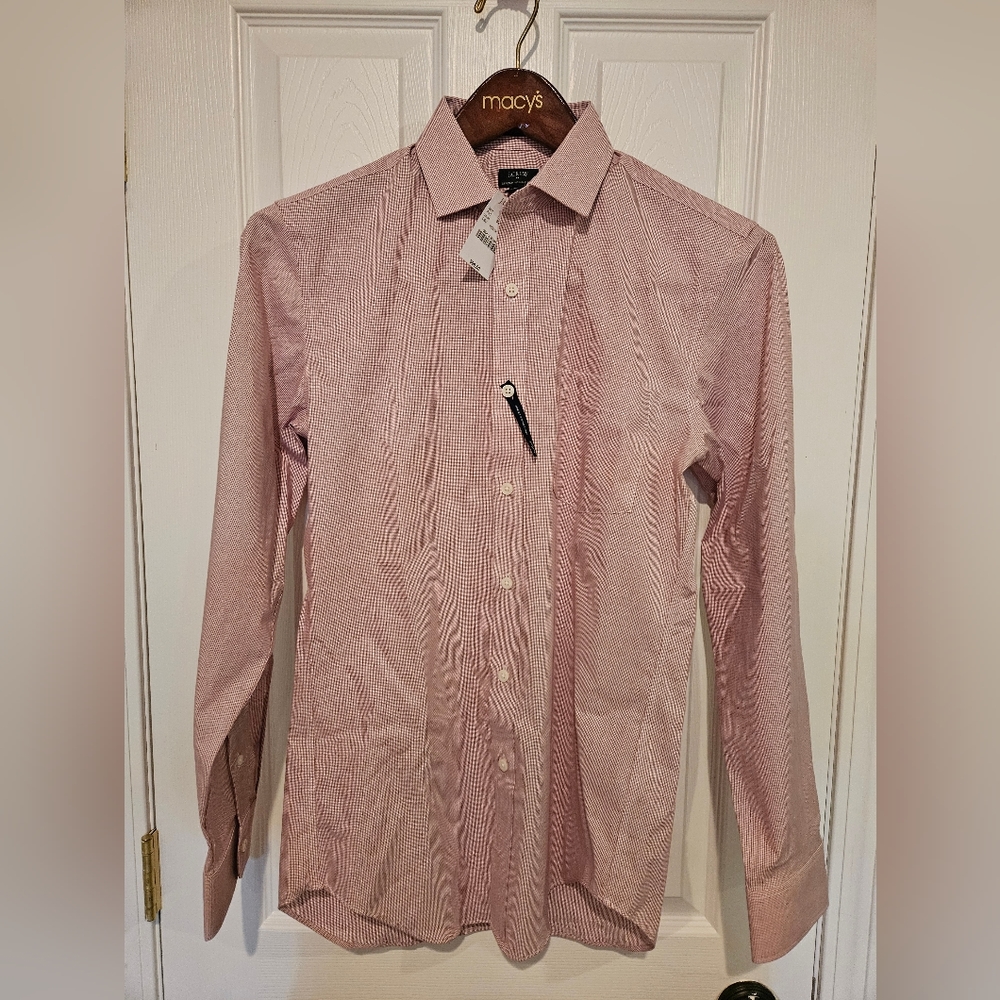 J. Crew Thompson Stretch Wrinkle Free Dress Shirt Small White Red Check NWT $69